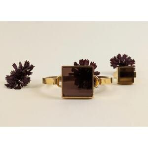 1970's gold fill ring and bracelet set with square purple glass